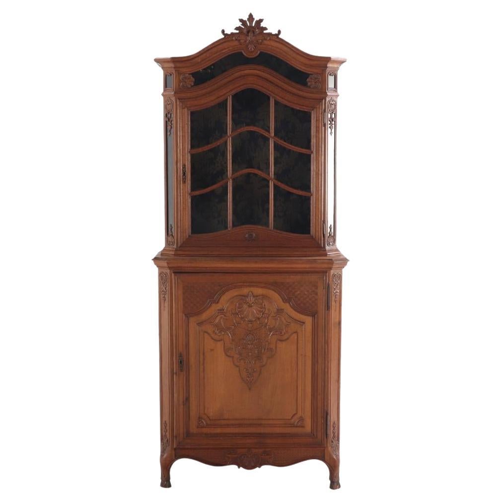 Louis XV style oak vitrine cabinet, in two parts, from Belgium, C 1900.