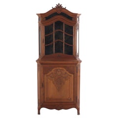 Louis XV style oak vitrine cabinet, in two parts, from Belgium, C 1900.