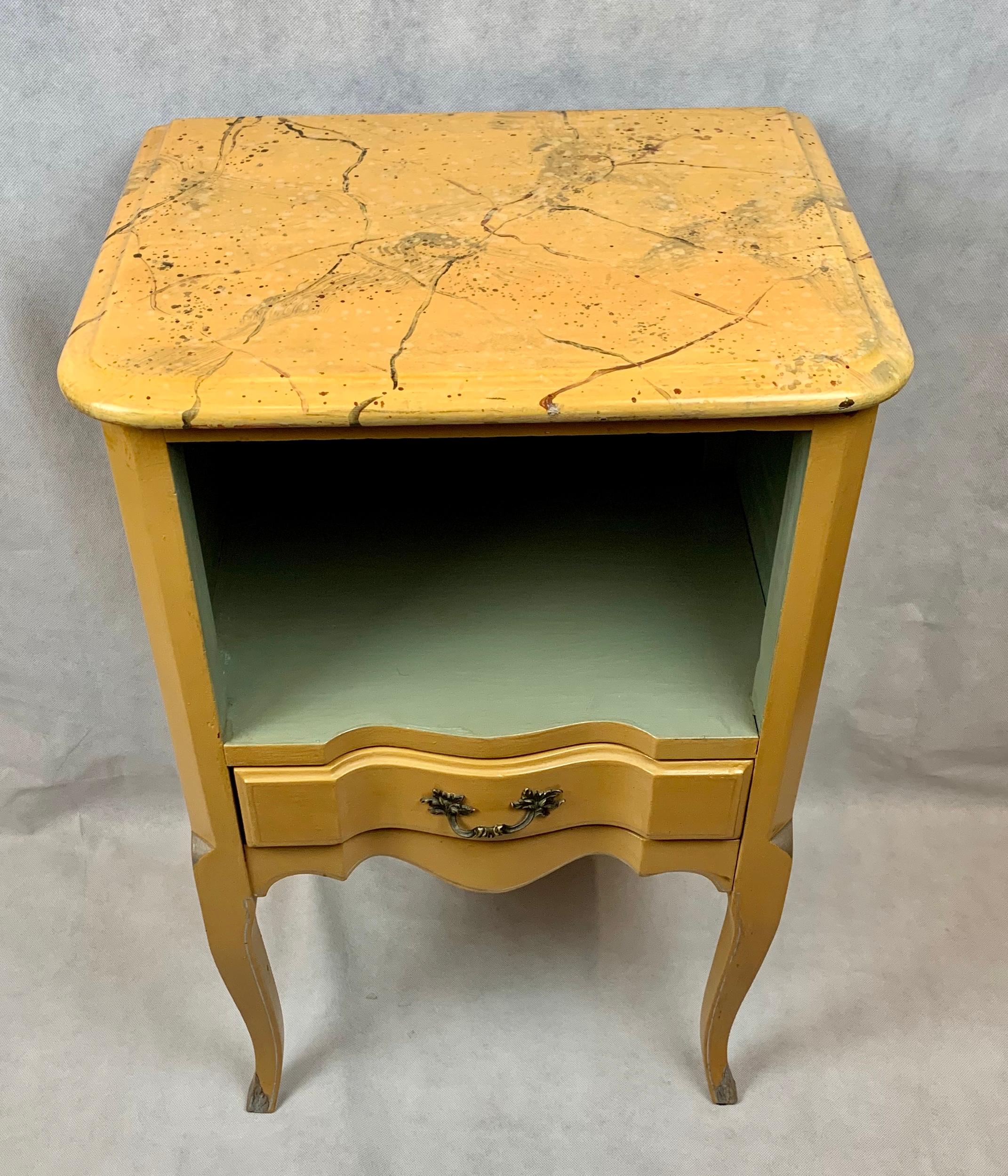  Louis XV Style Yellow Occasional Table with a Faux Marble Top 3
