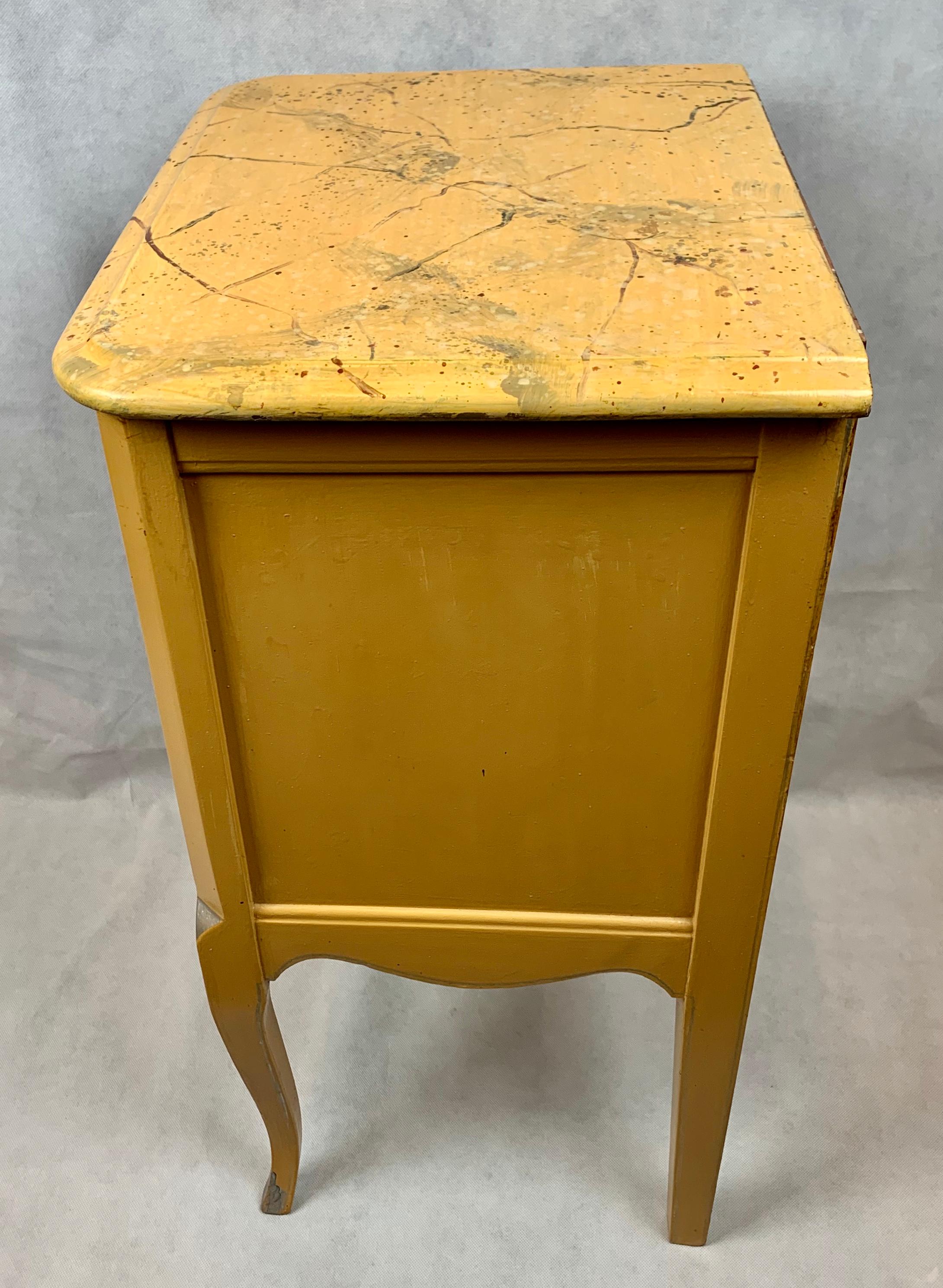  Louis XV Style Yellow Occasional Table with a Faux Marble Top 4