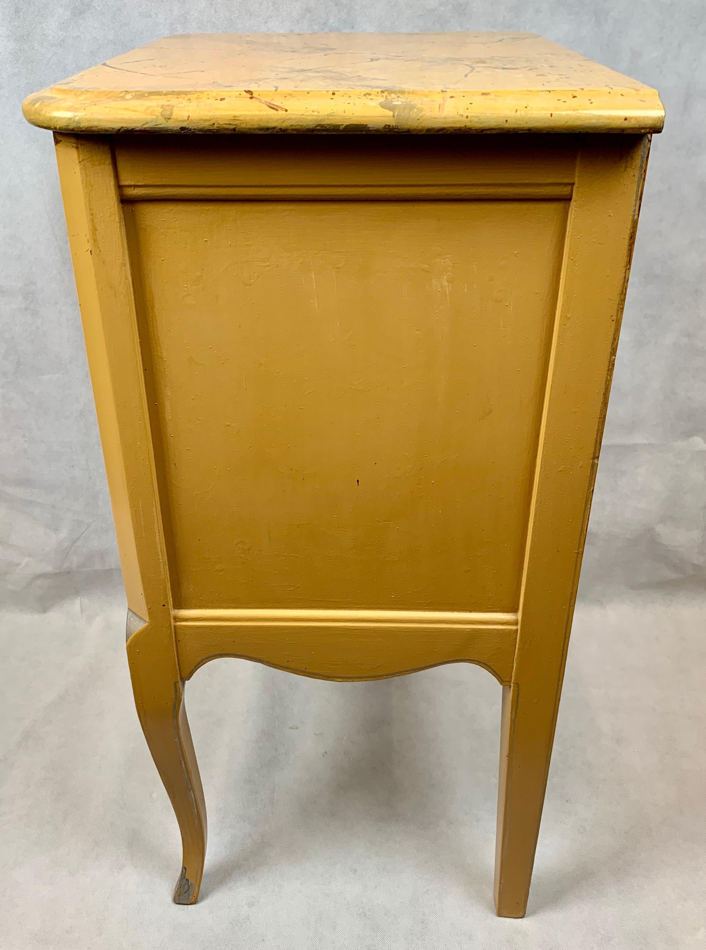 French  Louis XV Style Yellow Occasional Table with a Faux Marble Top