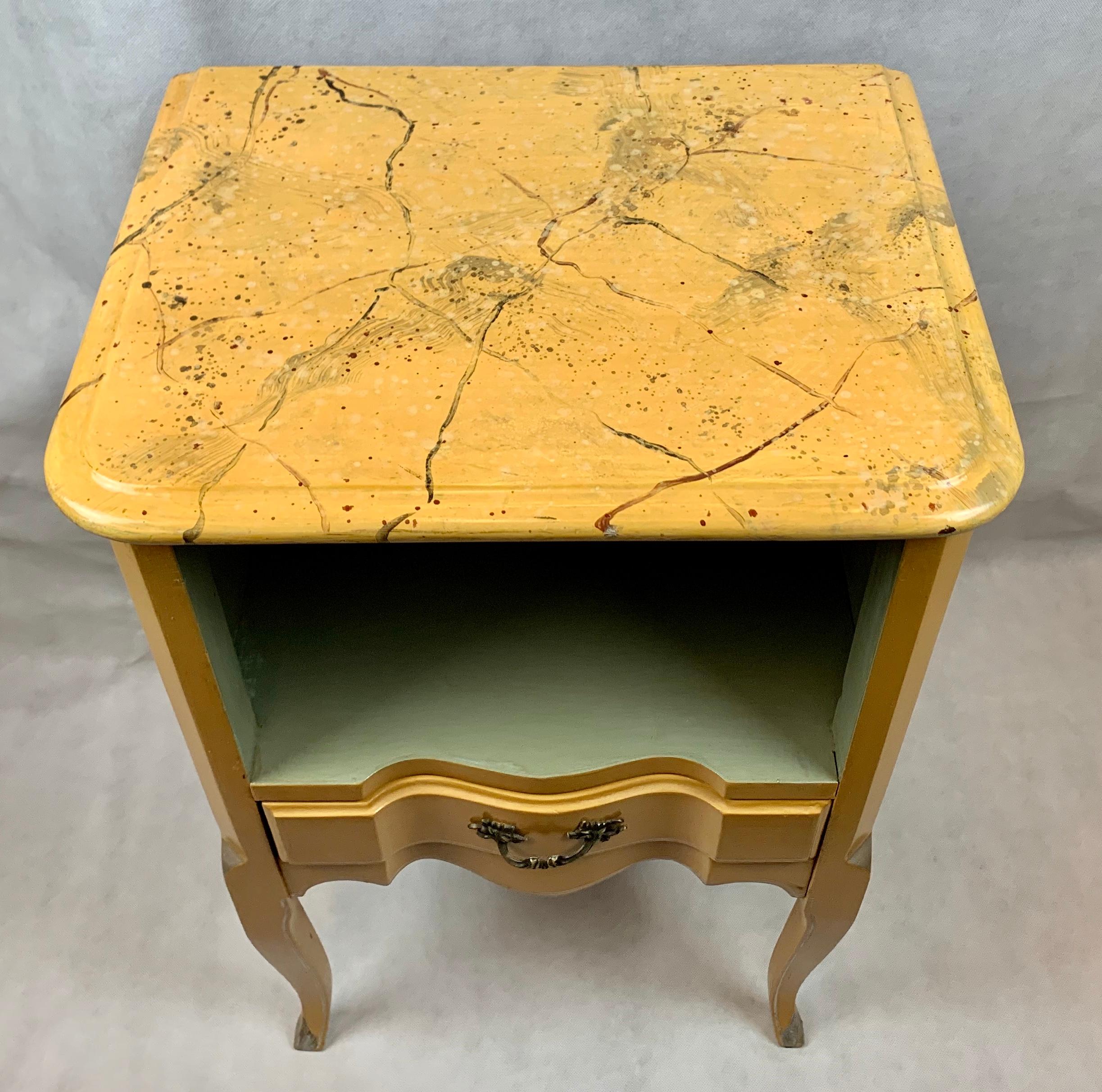  Louis XV Style Yellow Occasional Table with a Faux Marble Top In Good Condition In West Palm Beach, FL