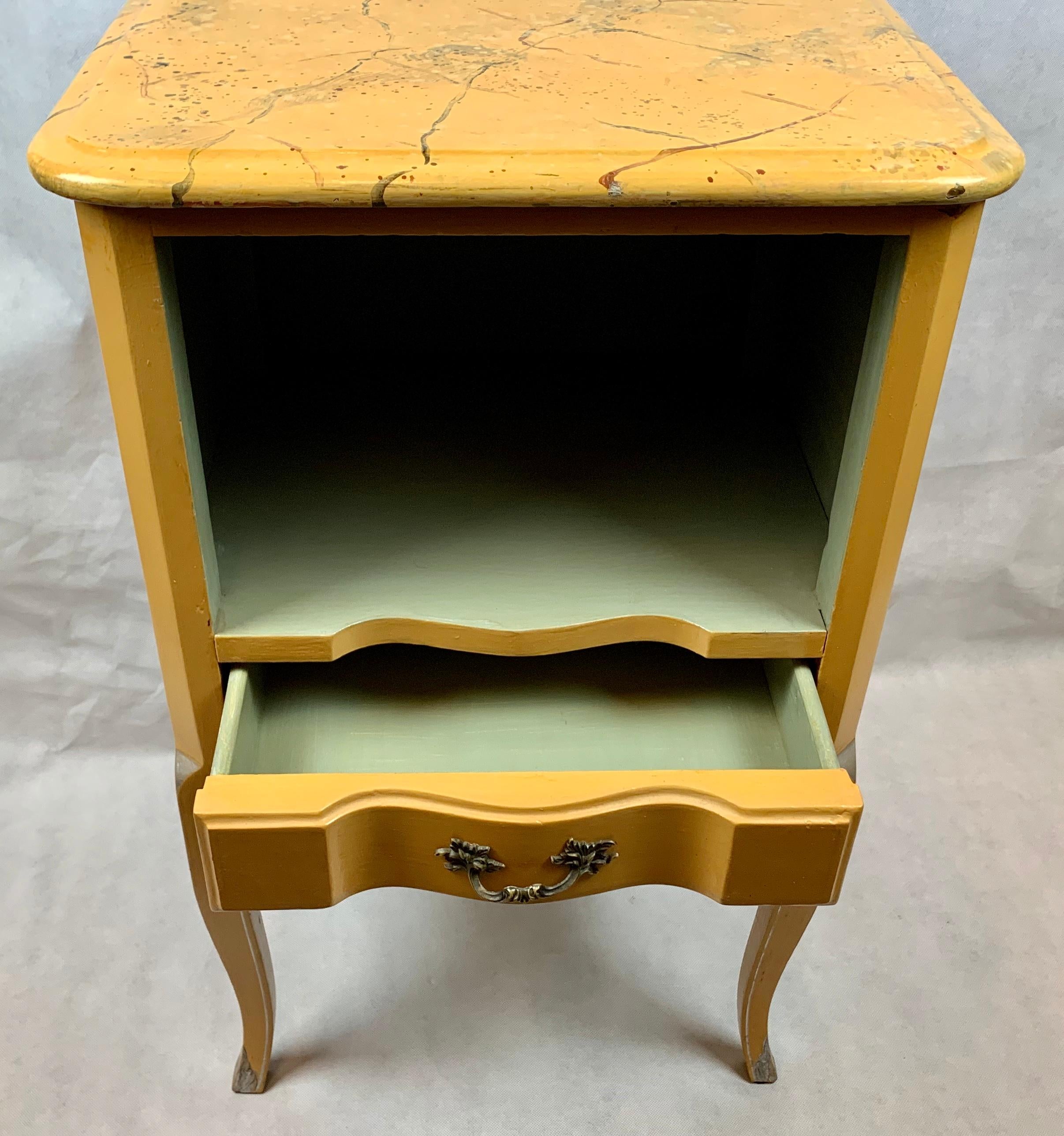 Mid-20th Century  Louis XV Style Yellow Occasional Table with a Faux Marble Top
