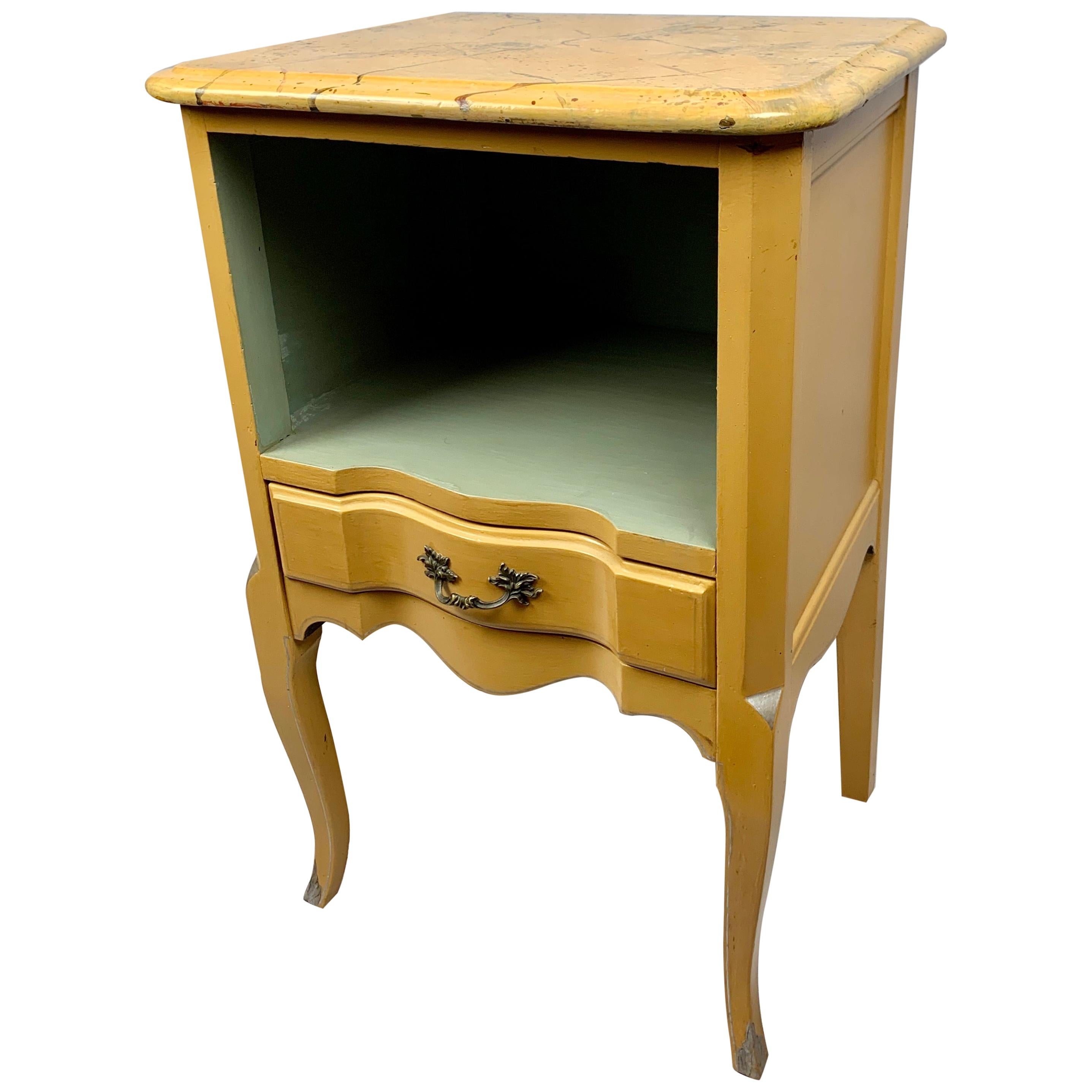  Louis XV Style Yellow Occasional Table with a Faux Marble Top
