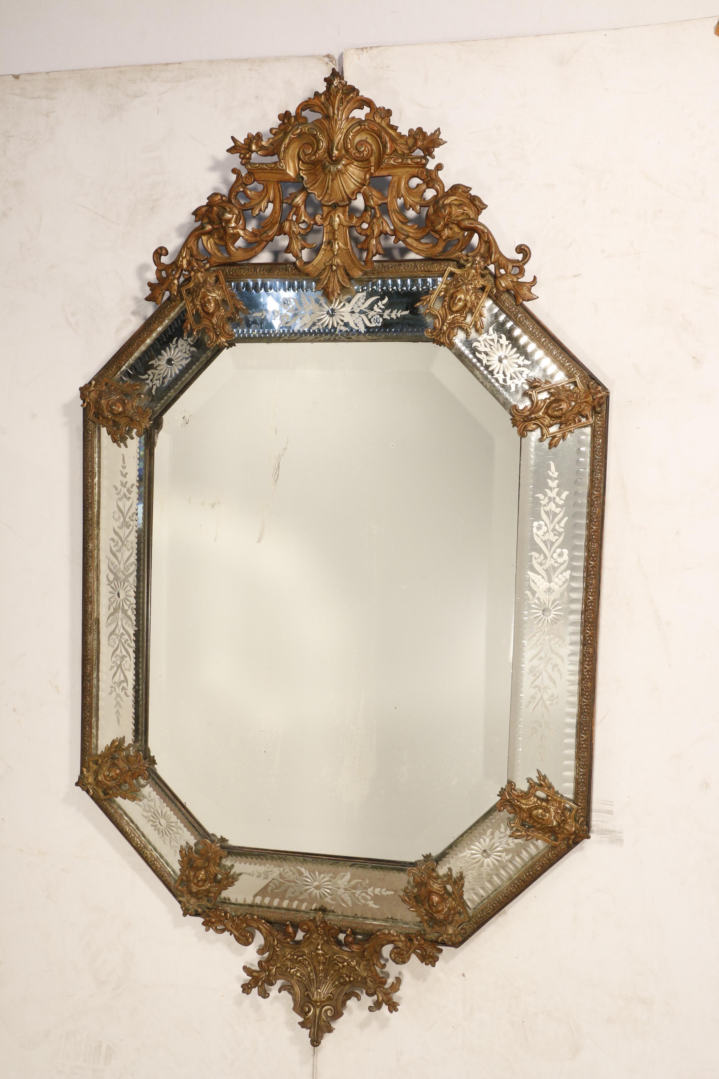 Louis XV Style Octagonal Mirror With Bronze Mounts  For Sale 4