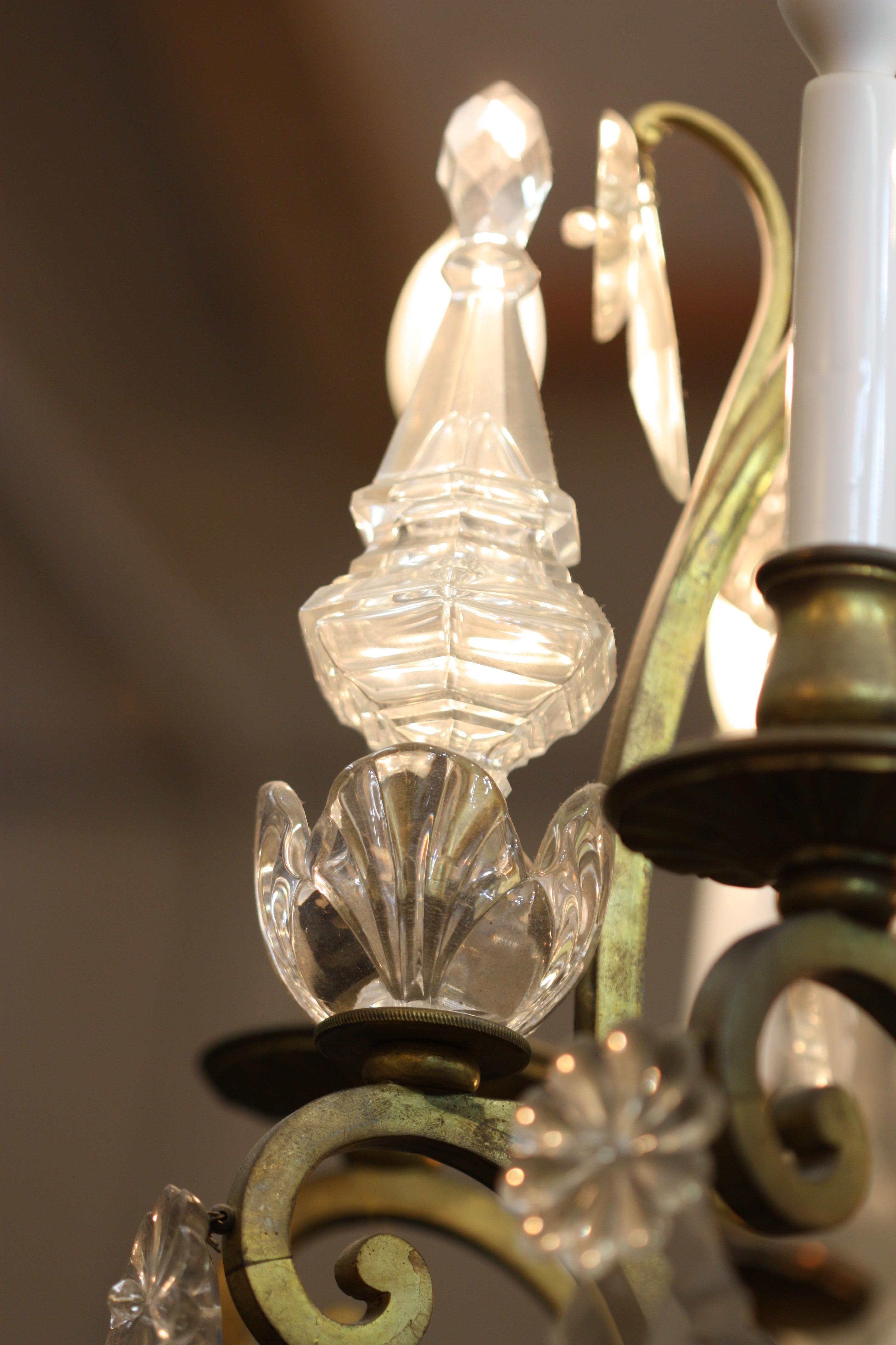 Glass Louis XV Style Ormolu and Crystal Eight-Light Chandelier For Sale