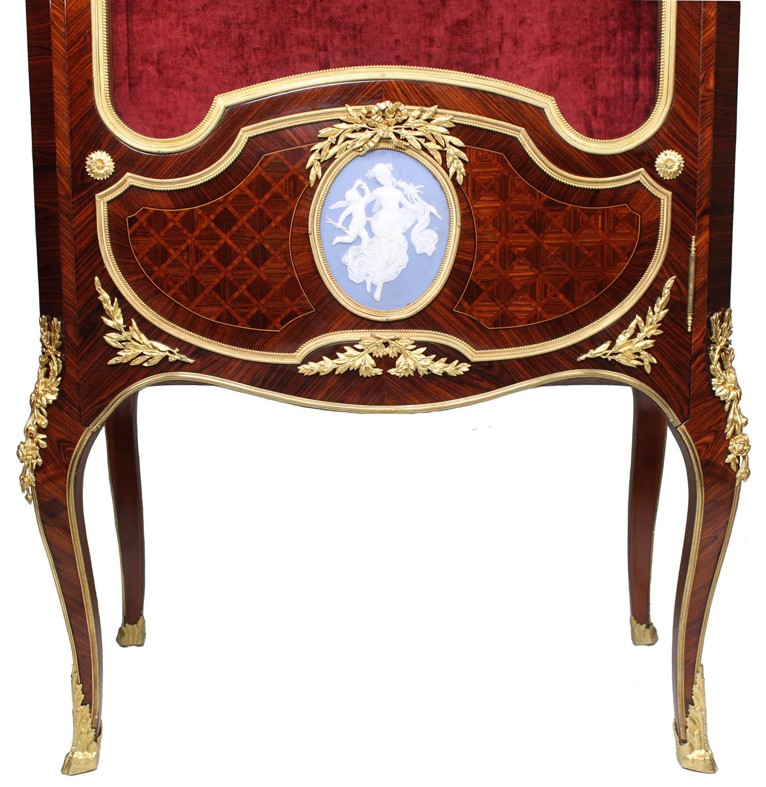 French Louis XV Style Ormolu and Jasperware-Mounted Vitrine, François Linke Attributed For Sale