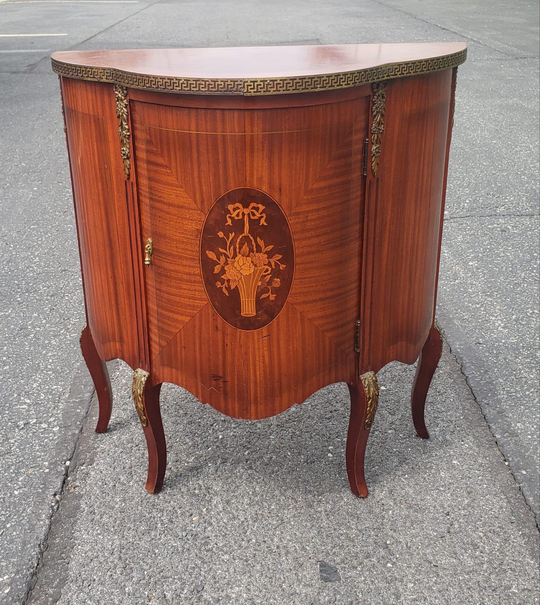 Louis XV Style Ormolu And Marquetry Kingwood and Satinwood Side Cabinet In Good Condition For Sale In Germantown, MD