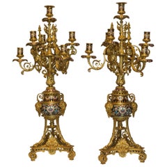 Louis XV-Style Ormolu Champlevé Enamel Seven-Light Candelabra