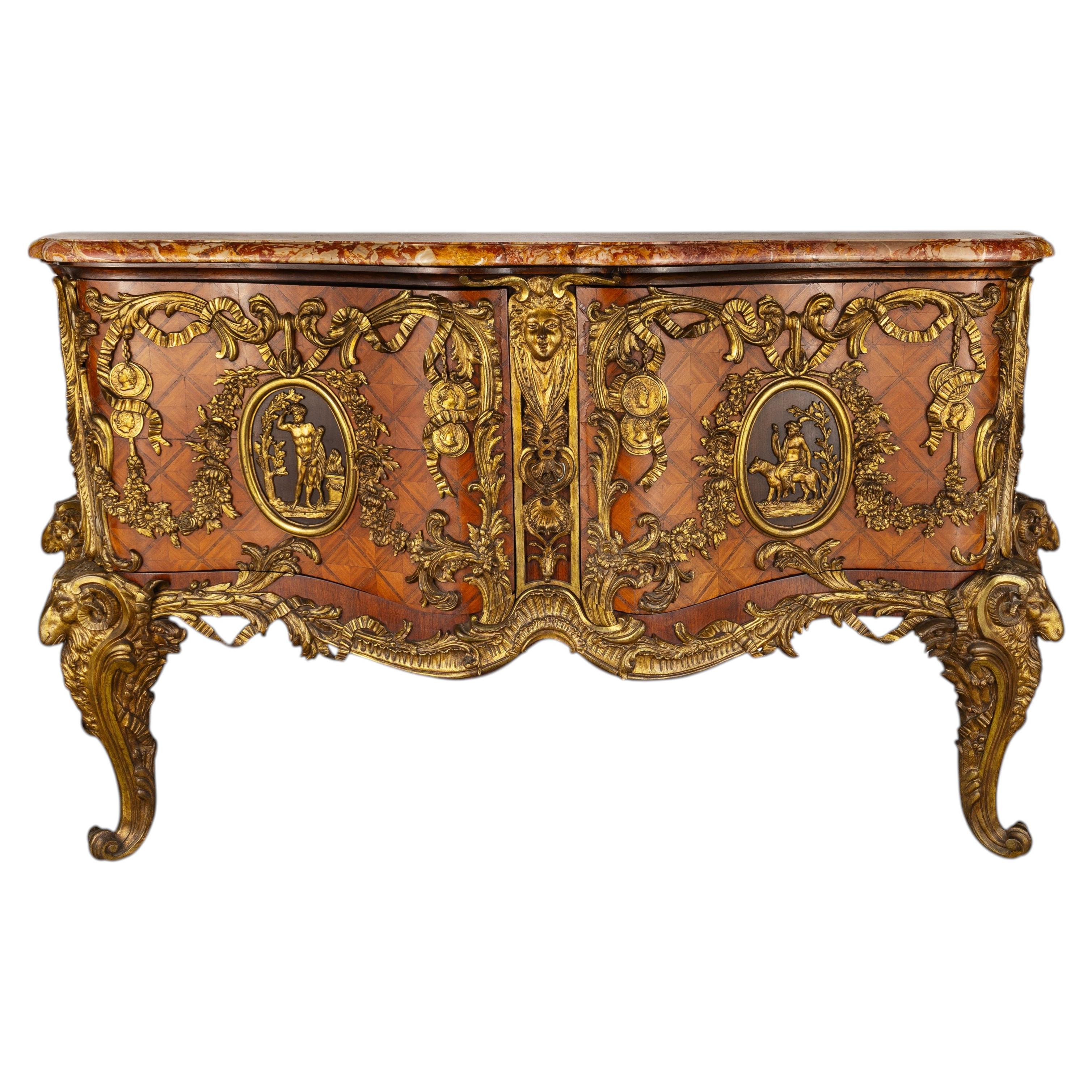 Louis XV Style Ormolu Marquetry Commode after Versailles Original, c. 1880