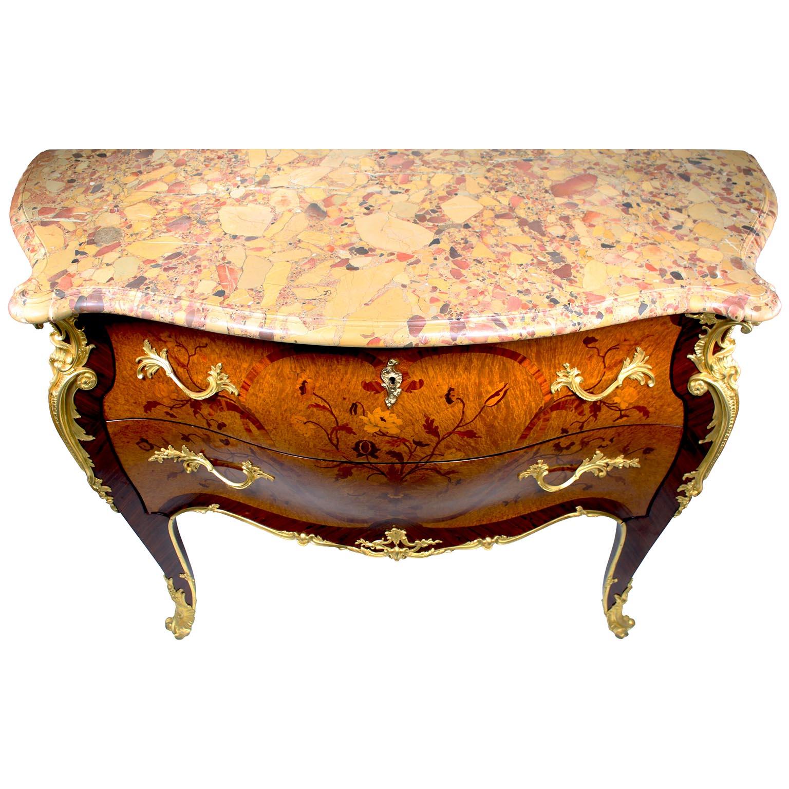 Gilt Fine French Louis XV Style Ormolu-Mounted Bombe Commode Attr. to François Linke For Sale