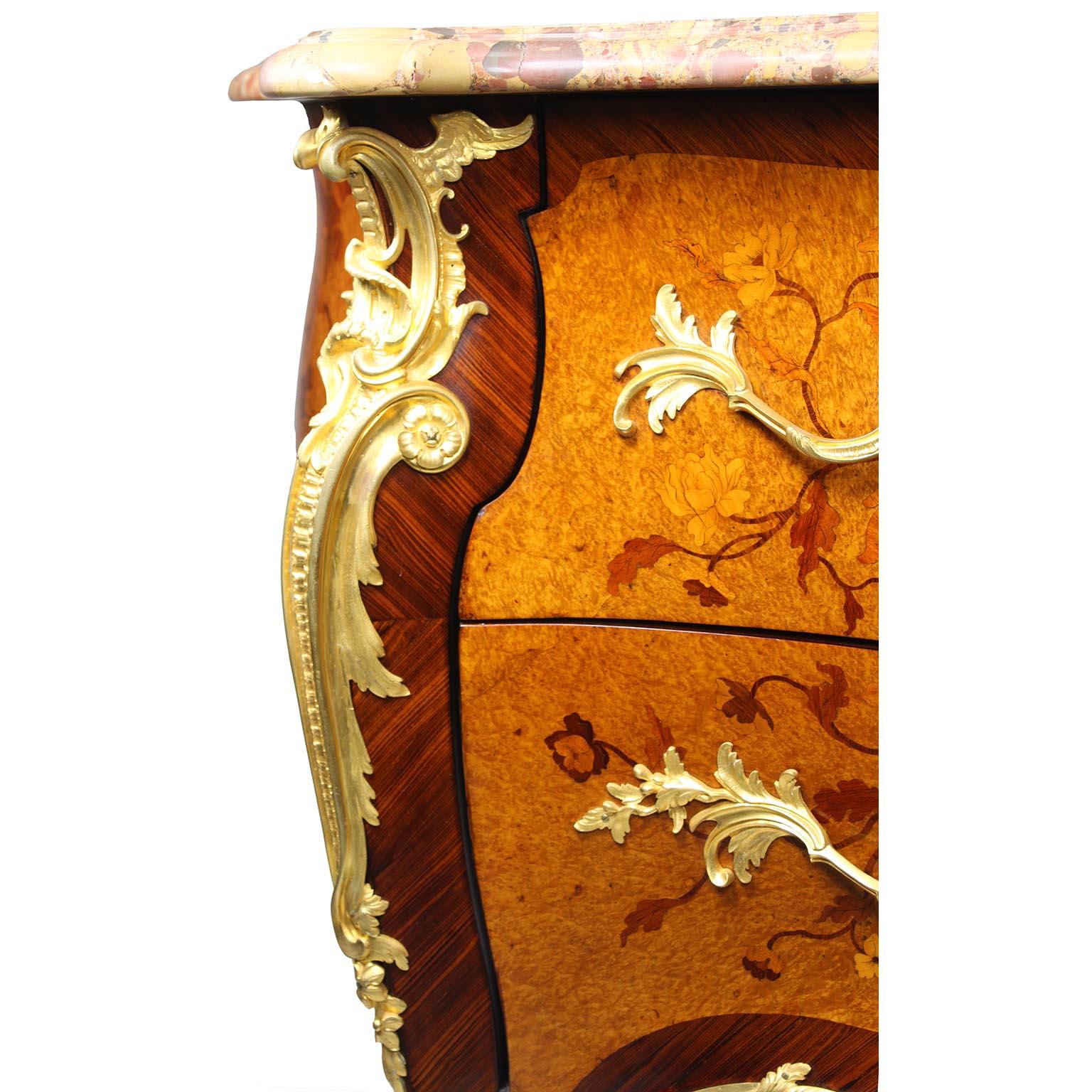 Marble Fine French Louis XV Style Ormolu-Mounted Bombe Commode Attr. to François Linke For Sale