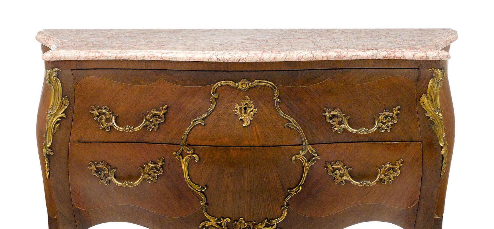 French Louis XV Style Ormolu Mounted Commode with Marble Top For Sale
