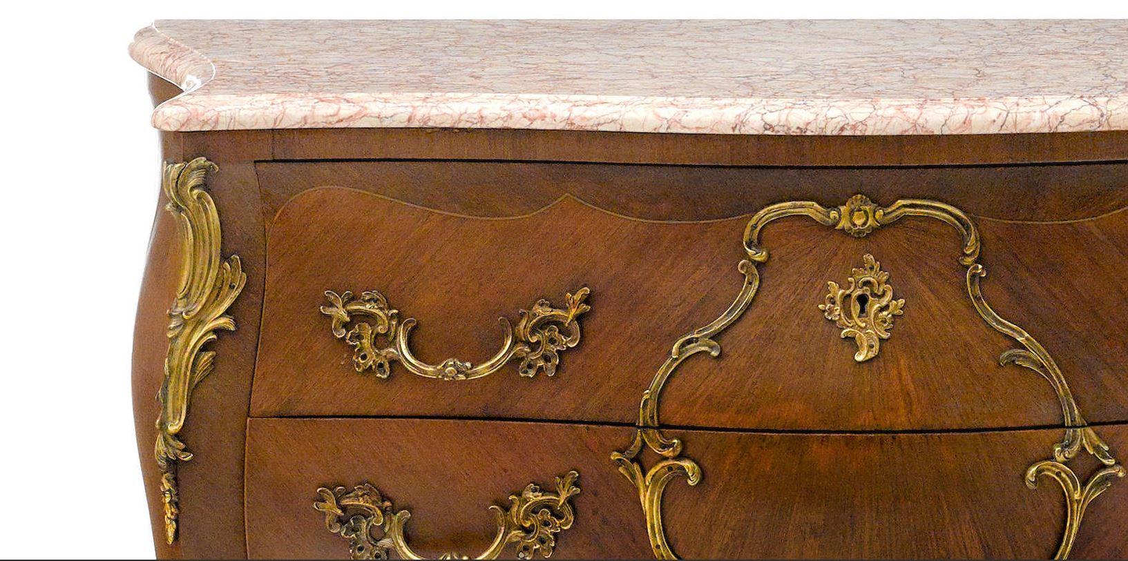 Gilt Louis XV Style Ormolu Mounted Commode with Marble Top For Sale