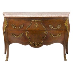Antique Louis XV Style Ormolu Mounted Commode with Marble Top