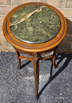 Louis XV Style Ormolu Mounted Fruitwood and Marble Top Round Side Table