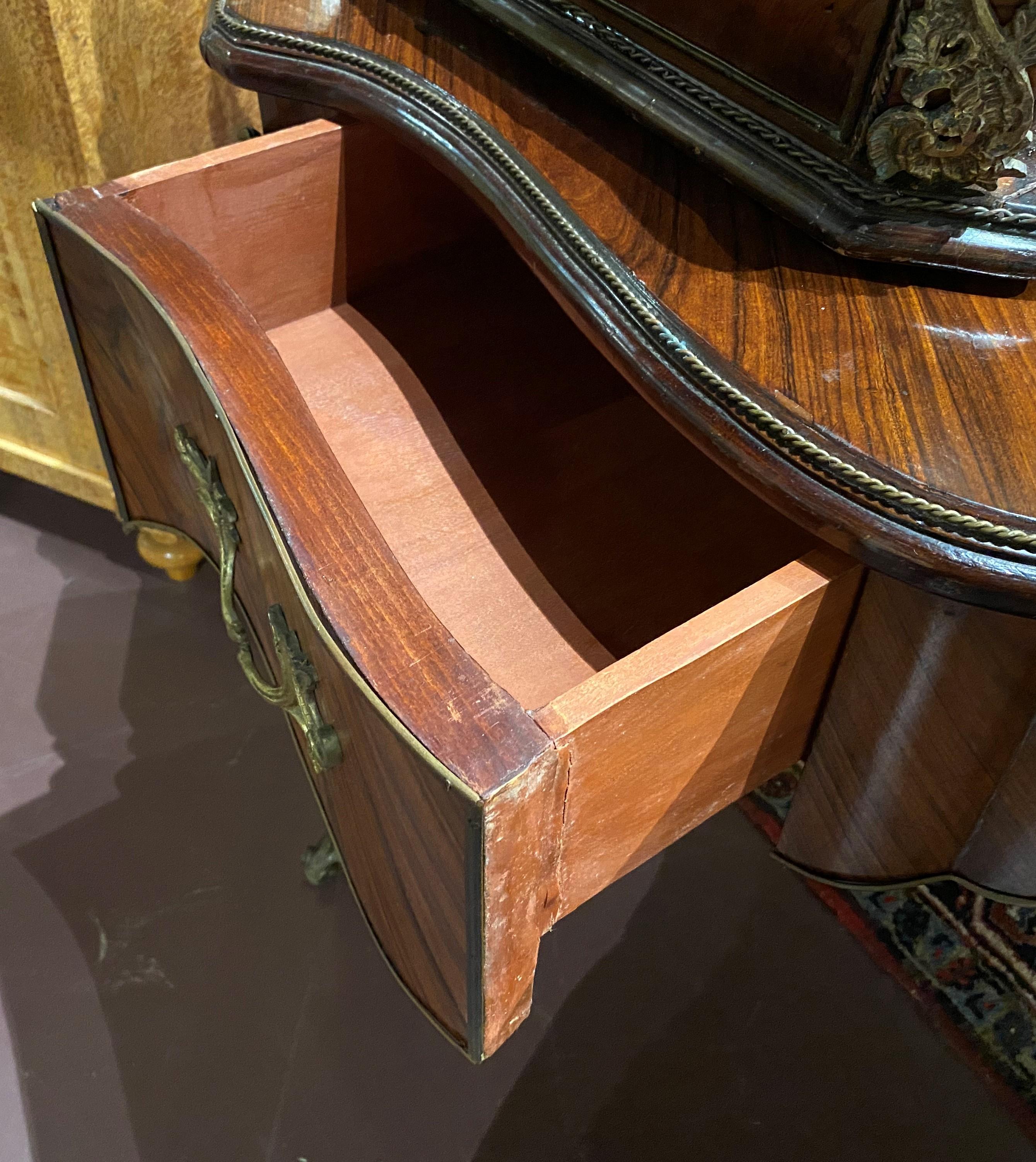 Louis XV Style Ormolu Mounted Kingwood Desk with Bombe Cabinet 6