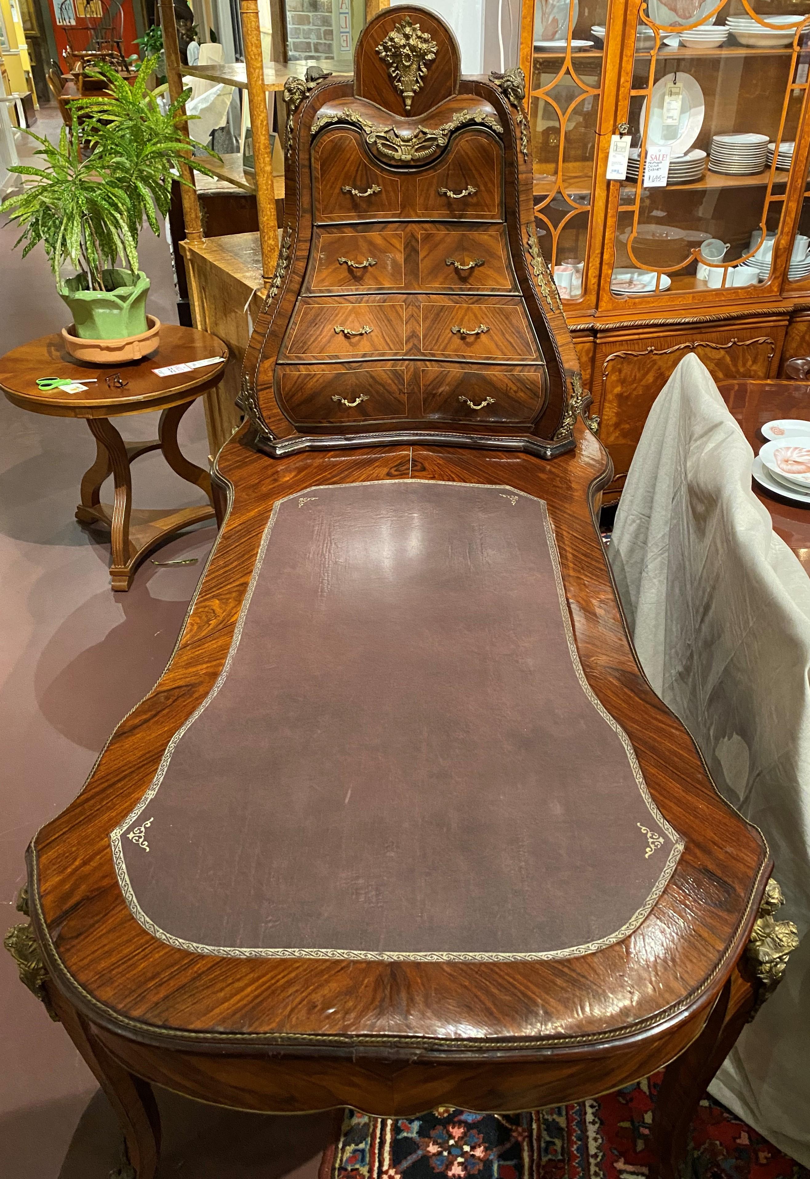 Veneer Louis XV Style Ormolu Mounted Kingwood Desk with Bombe Cabinet