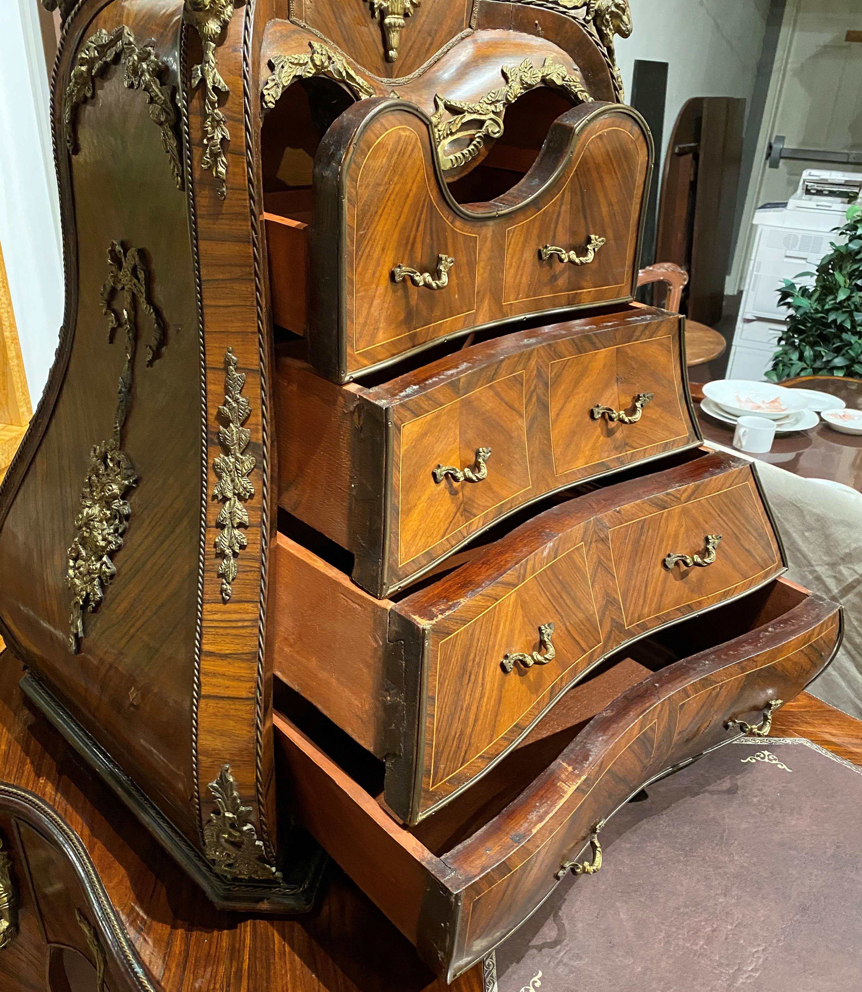 Louis XV Style Ormolu Mounted Kingwood Desk with Bombe Cabinet 1