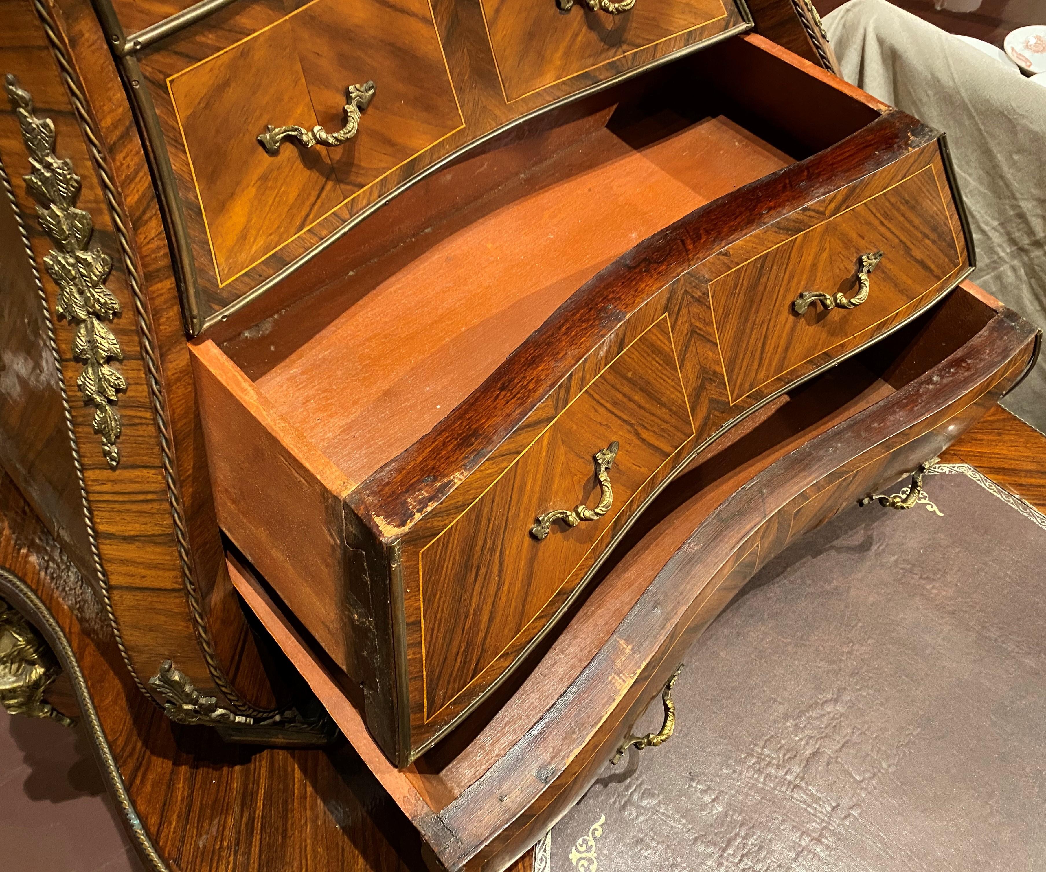 Louis XV Style Ormolu Mounted Kingwood Desk with Bombe Cabinet 2