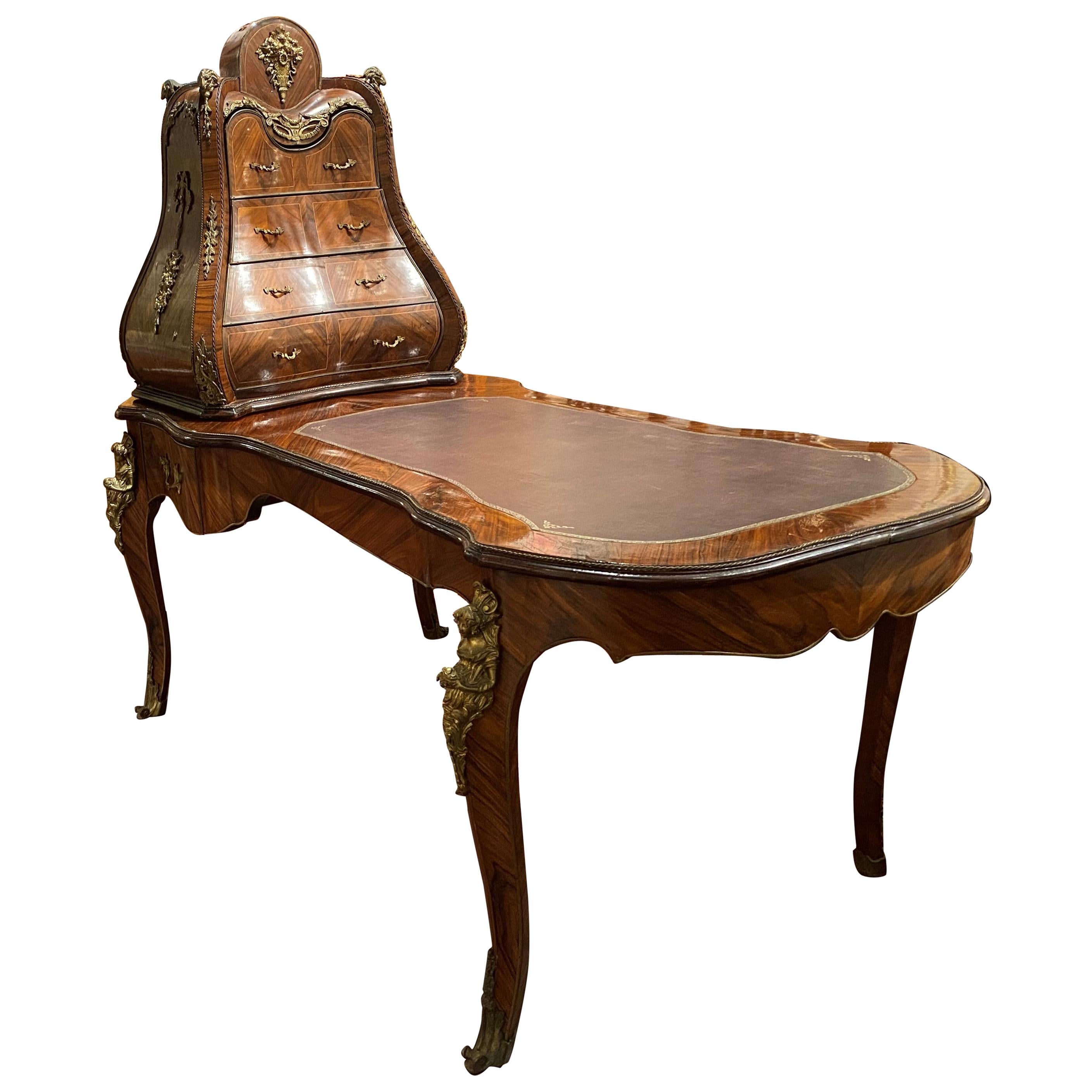 Louis XV Style Ormolu Mounted Kingwood Desk with Bombe Cabinet
