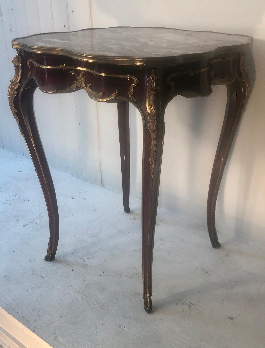 Louis XV-Style Ormolu-Mounted Mahogany and Marble-Top Side Table In Good Condition For Sale In Charleston, SC