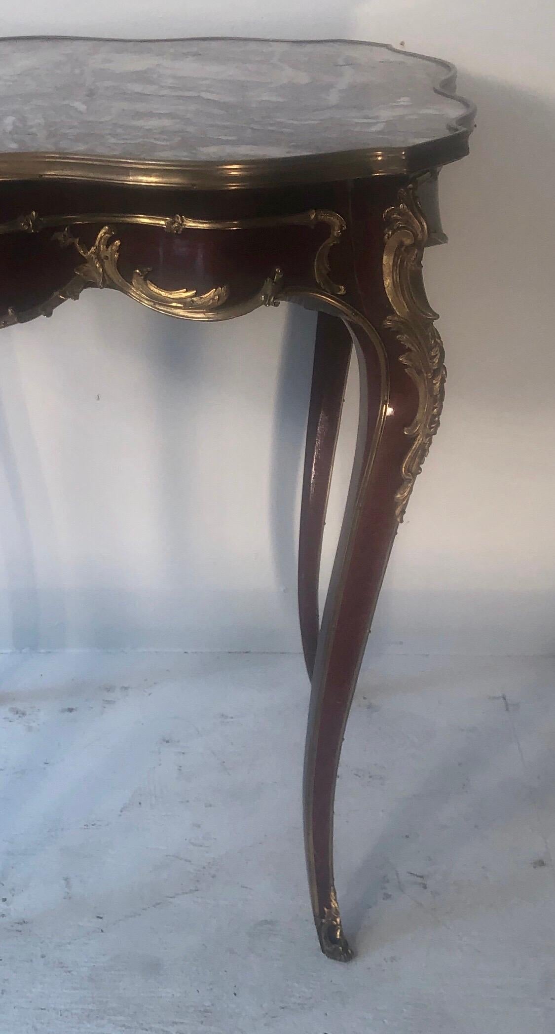 19th Century Louis XV-Style Ormolu-Mounted Mahogany and Marble-Top Side Table For Sale
