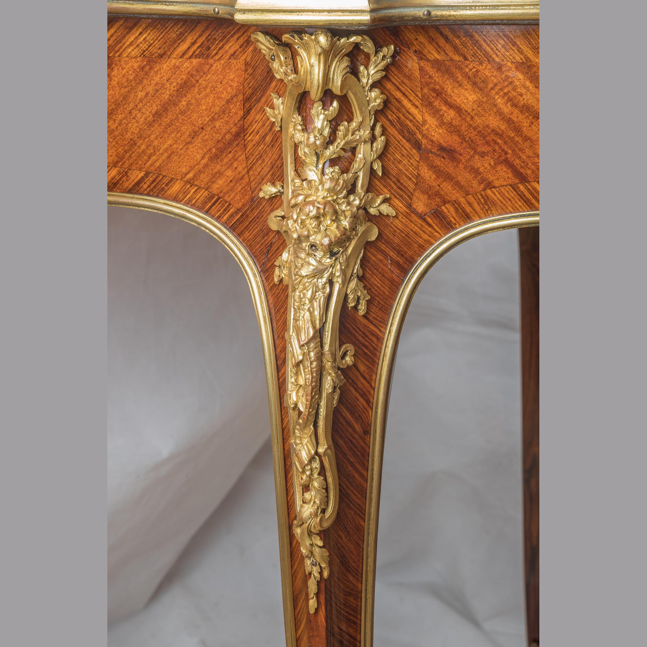 French Louis XV-Style Ormolu-Mounted Marble-Top Center Table by Zwiener For Sale