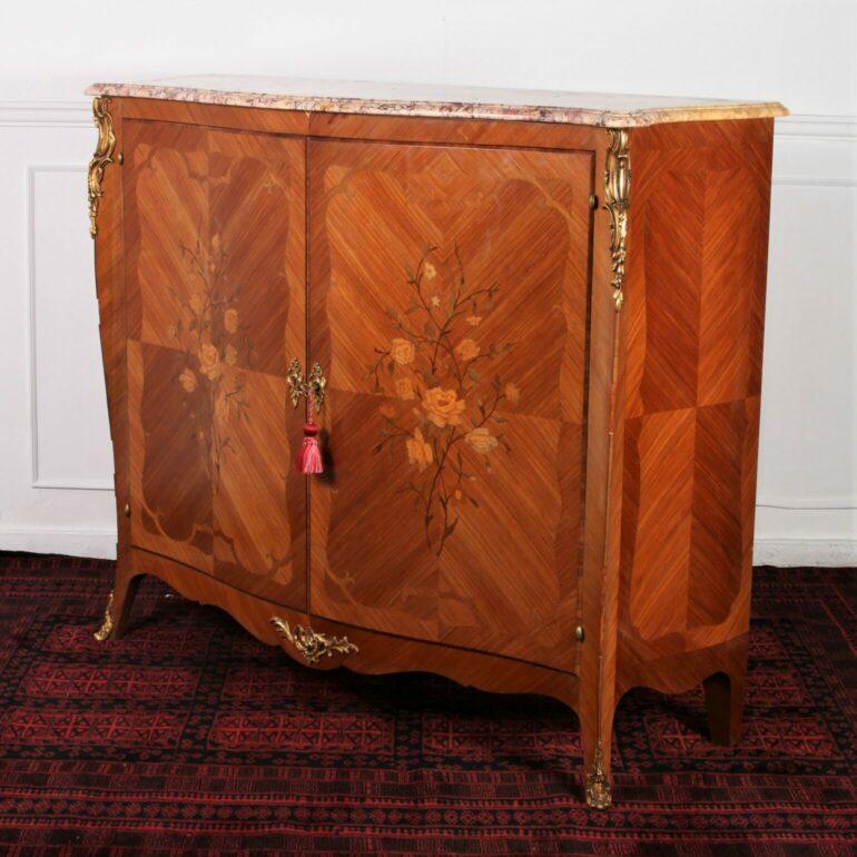 Gilt Louis XV Style Ormolu Mounted Marquetry Kingwood Cabinet