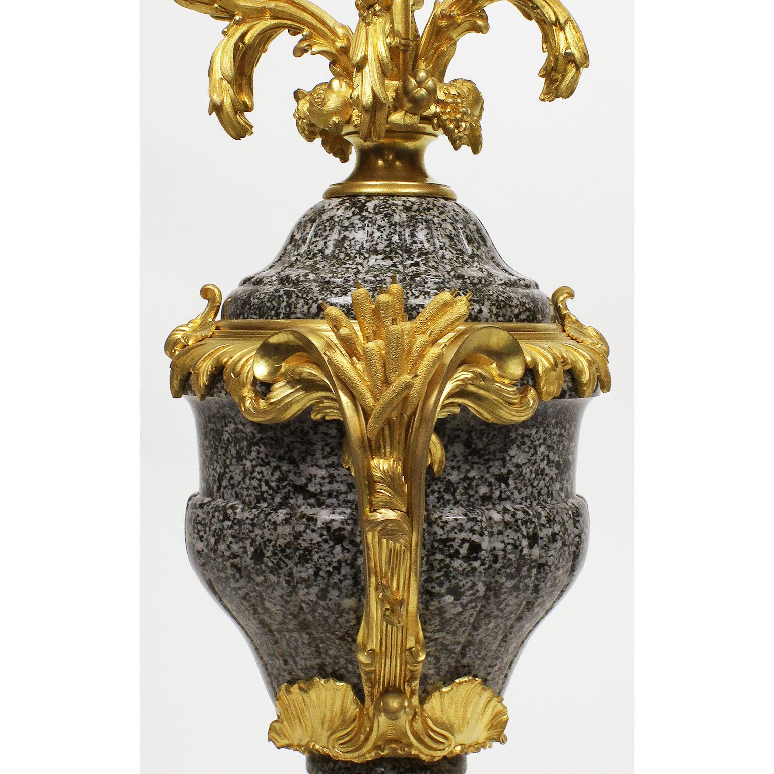 Louis XV Style Ormolu-Mounted Mottled Granite-Marble Candelabra, Attr. F. Linke For Sale 4