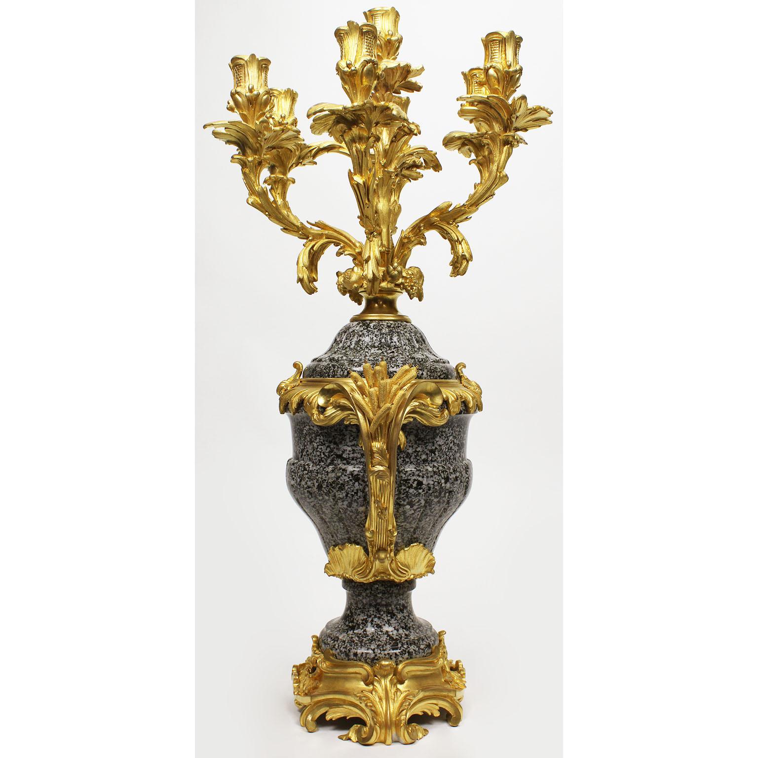 French Louis XV Style Ormolu-Mounted Mottled Granite-Marble Candelabra, Attr. F. Linke For Sale