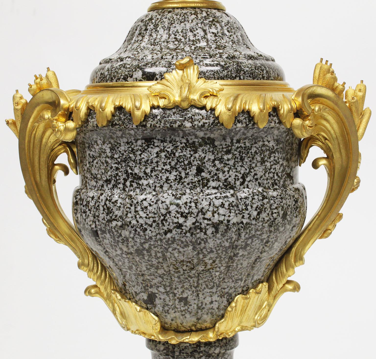 Louis XV Style Ormolu-Mounted Mottled Granite-Marble Candelabra, Attr. F. Linke For Sale 3