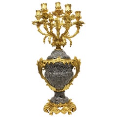 Louis XV Style Ormolu-Mounted Mottled Granite-Marble Candelabra, Attr. F. Linke