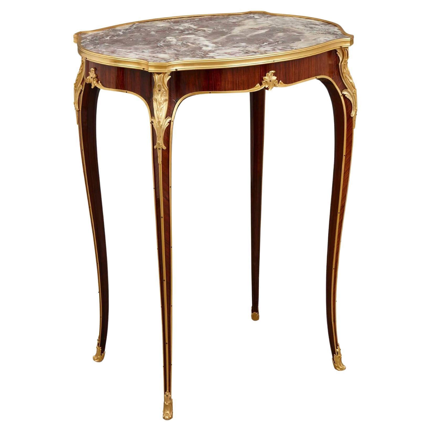 Louis XV Style Ormolu-Mounted Side Table with Marble Top Retailed by Deveraux