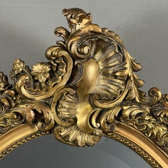 Louis XV Style Oval Giltwood Mirror, 19th Century, Carved Wood, France
