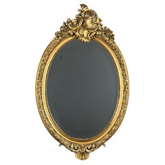 Louis XV Style Oval Giltwood Mirror, 19th Century, Carved Wood, France