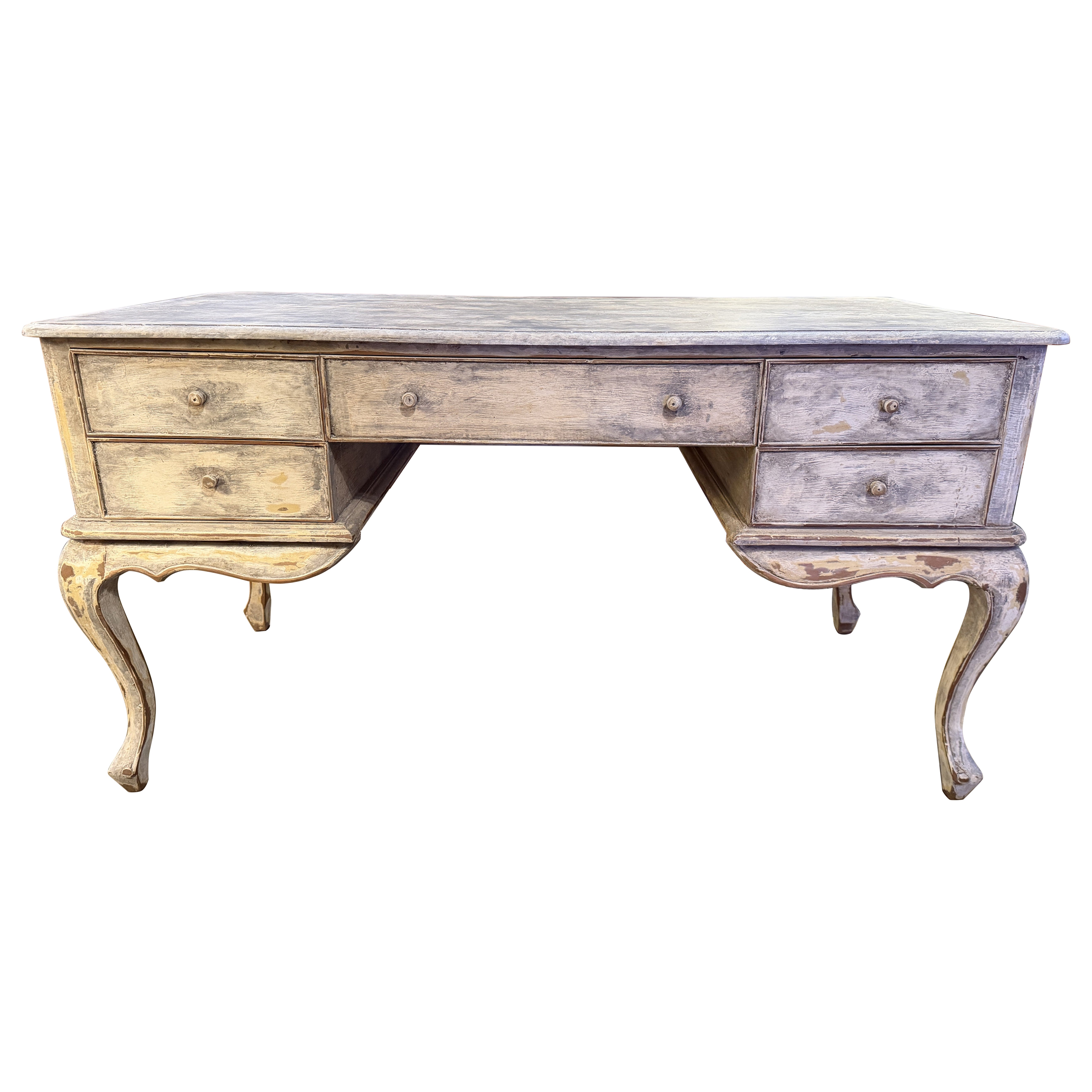 Louis XV Style Paint Decorated Kneehole Desk