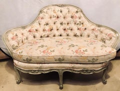 Louis XV Style Paint Decorated Settee / Loveseat Tufted in a Swedish Fashion