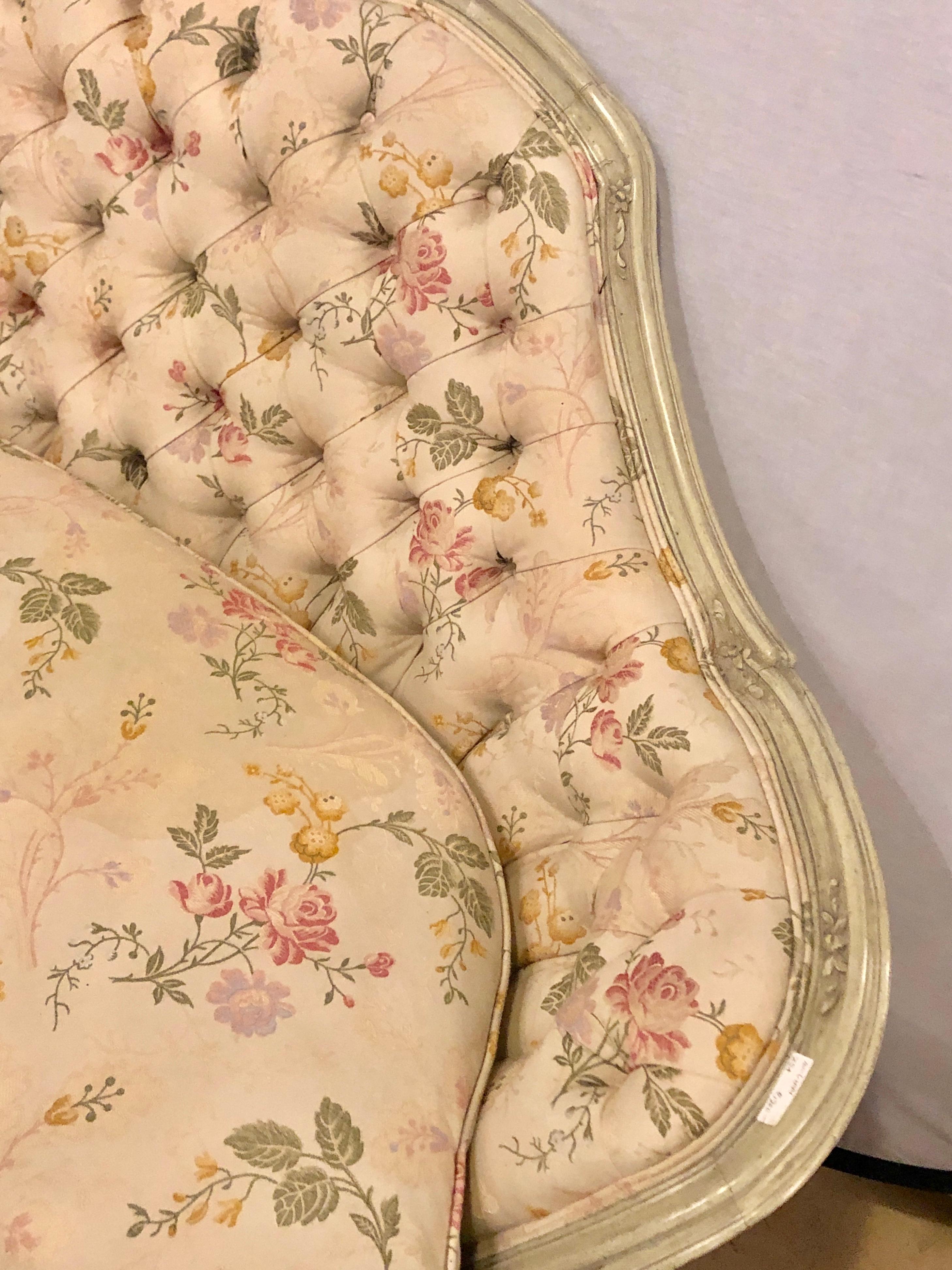20th Century Louis XV Style Paint Decorated Settee / Loveseat Tufted in a Swedish Fashion