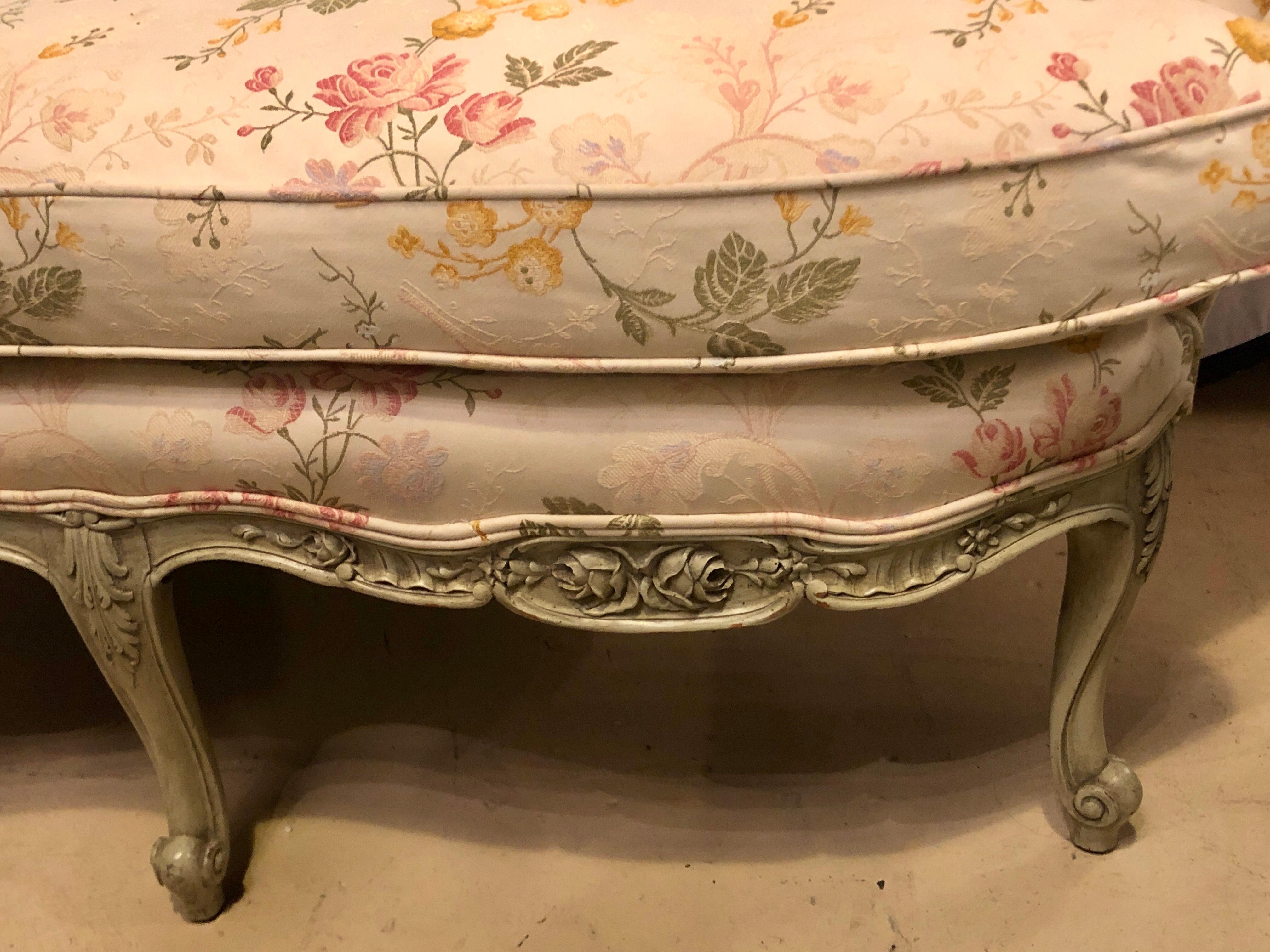 Fabric Louis XV Style Paint Decorated Settee / Loveseat Tufted in a Swedish Fashion