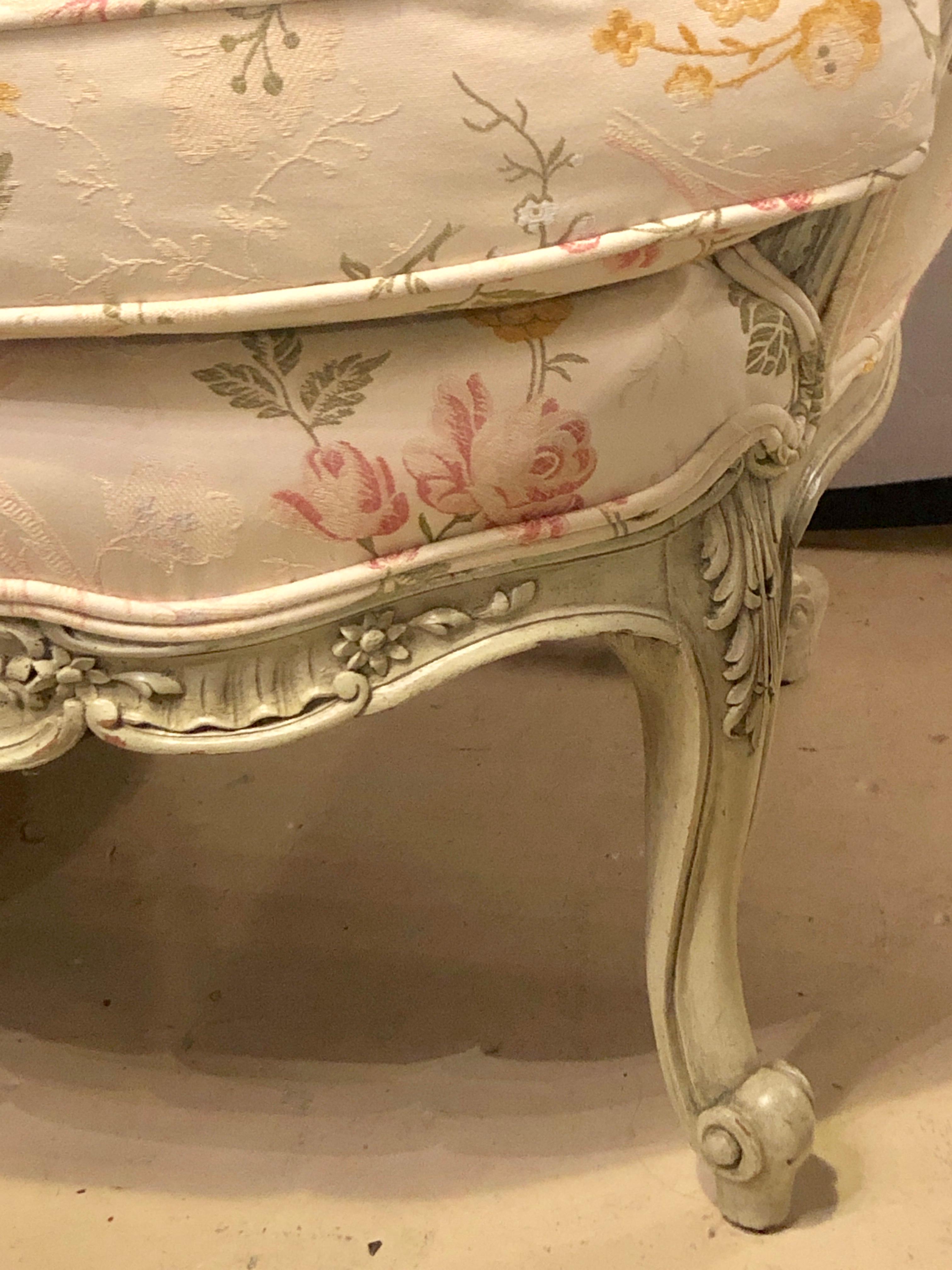 Louis XV Style Paint Decorated Settee / Loveseat Tufted in a Swedish Fashion 1