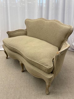 Louis XV Style, Gustavian, Sofa, Beige Boucle, Beige Wood, 1930s