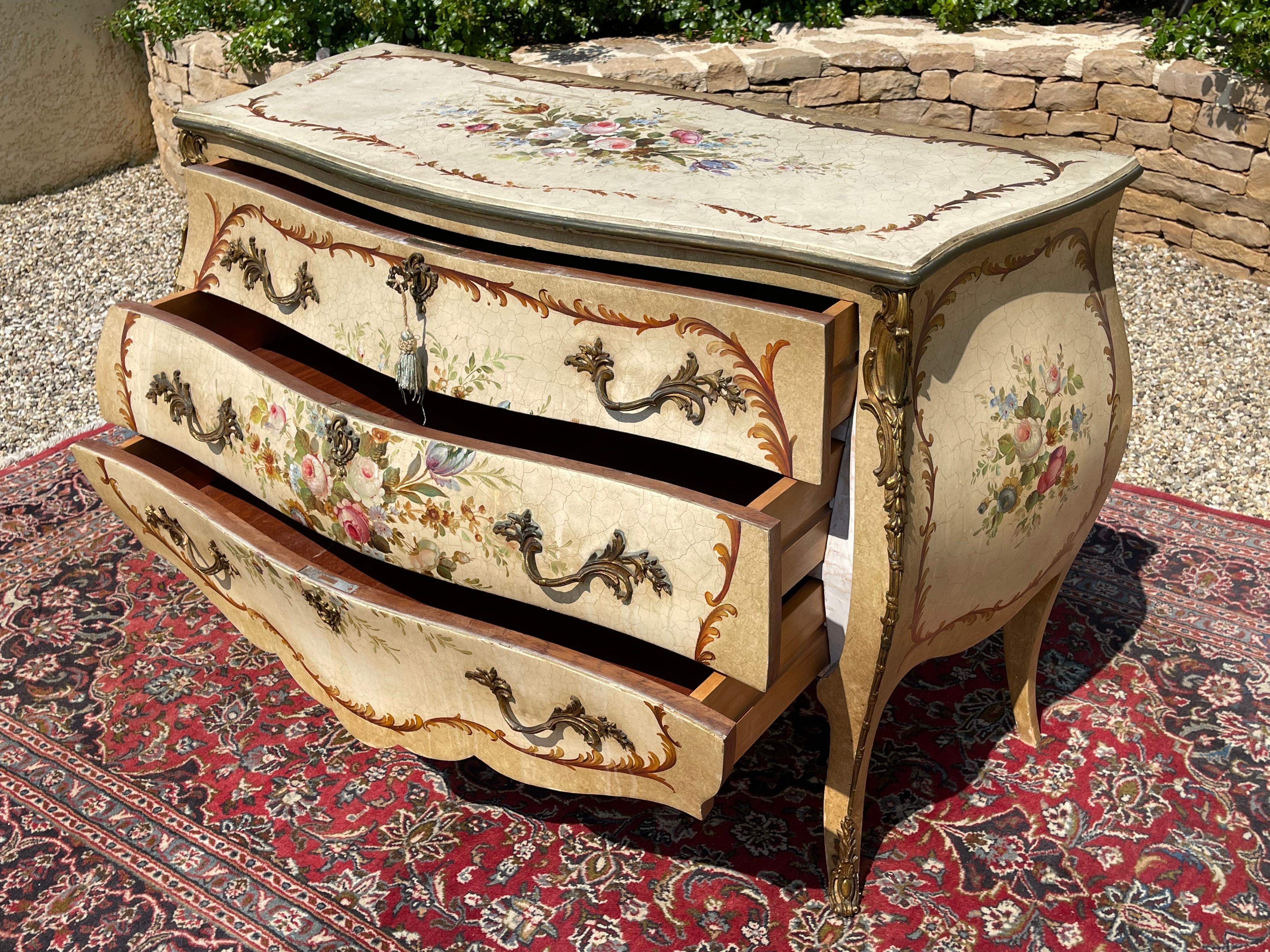 Louis XV Style Painted and Bronze Commode, 19th Century 7