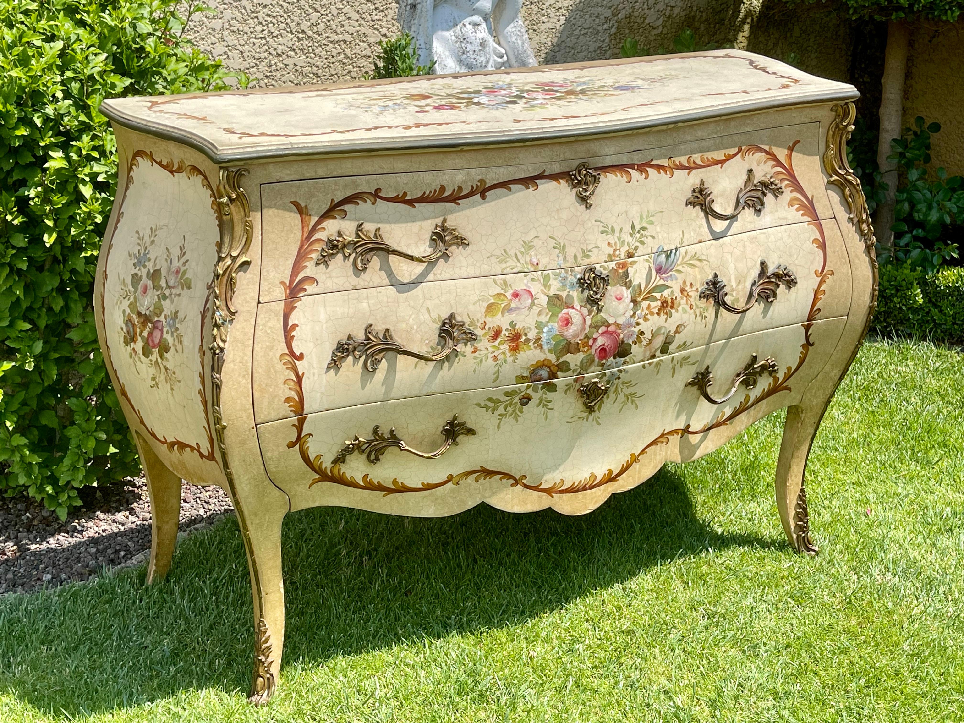 Louis XV Style Painted and Bronze Commode, 19th Century 2