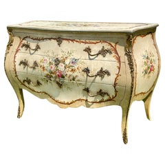 Louis XV Style Painted and Bronze Commode, 19th Century