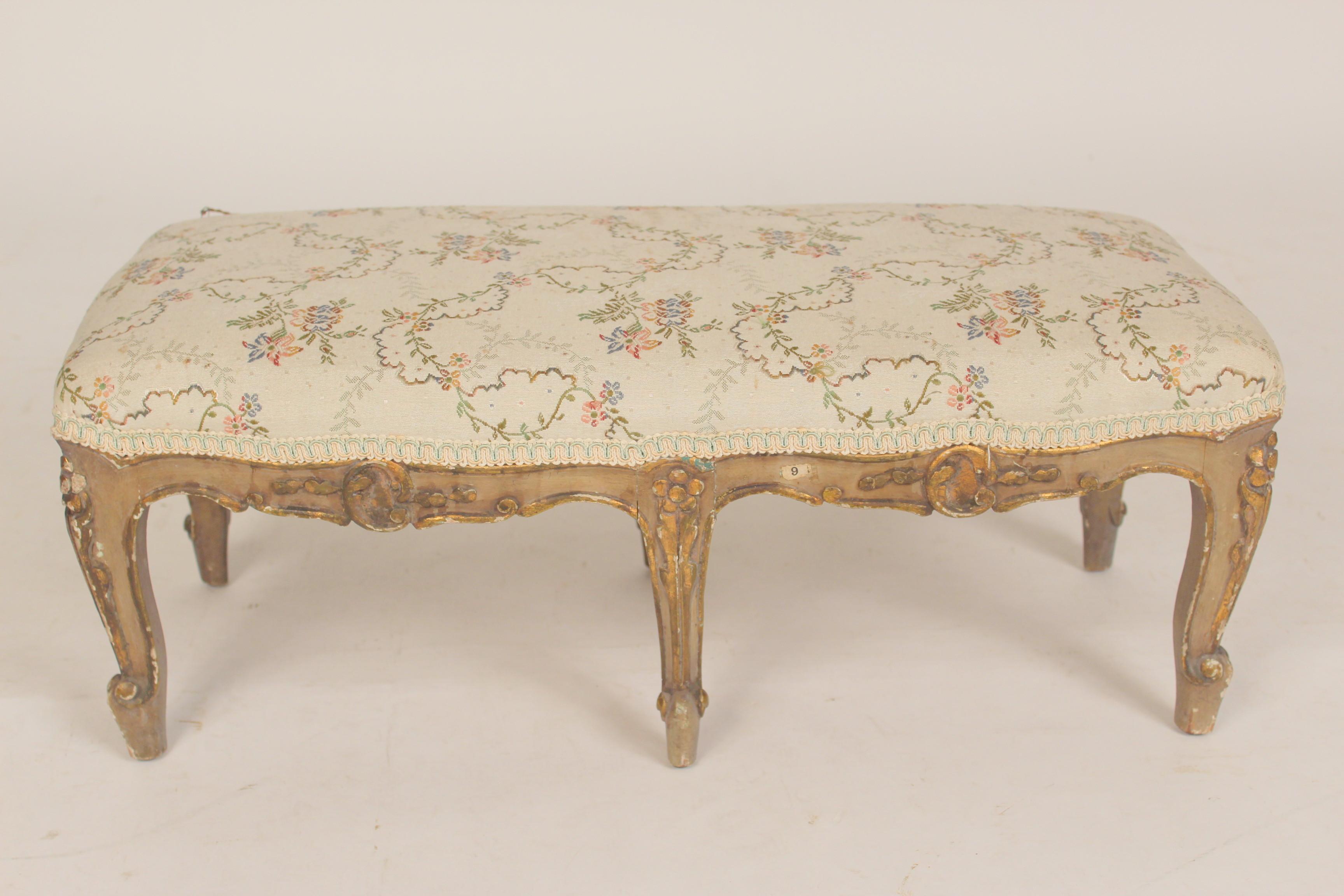 Louis XV style painted and gilt decorated 6 leg footstool, circa 1920. With old original paint.