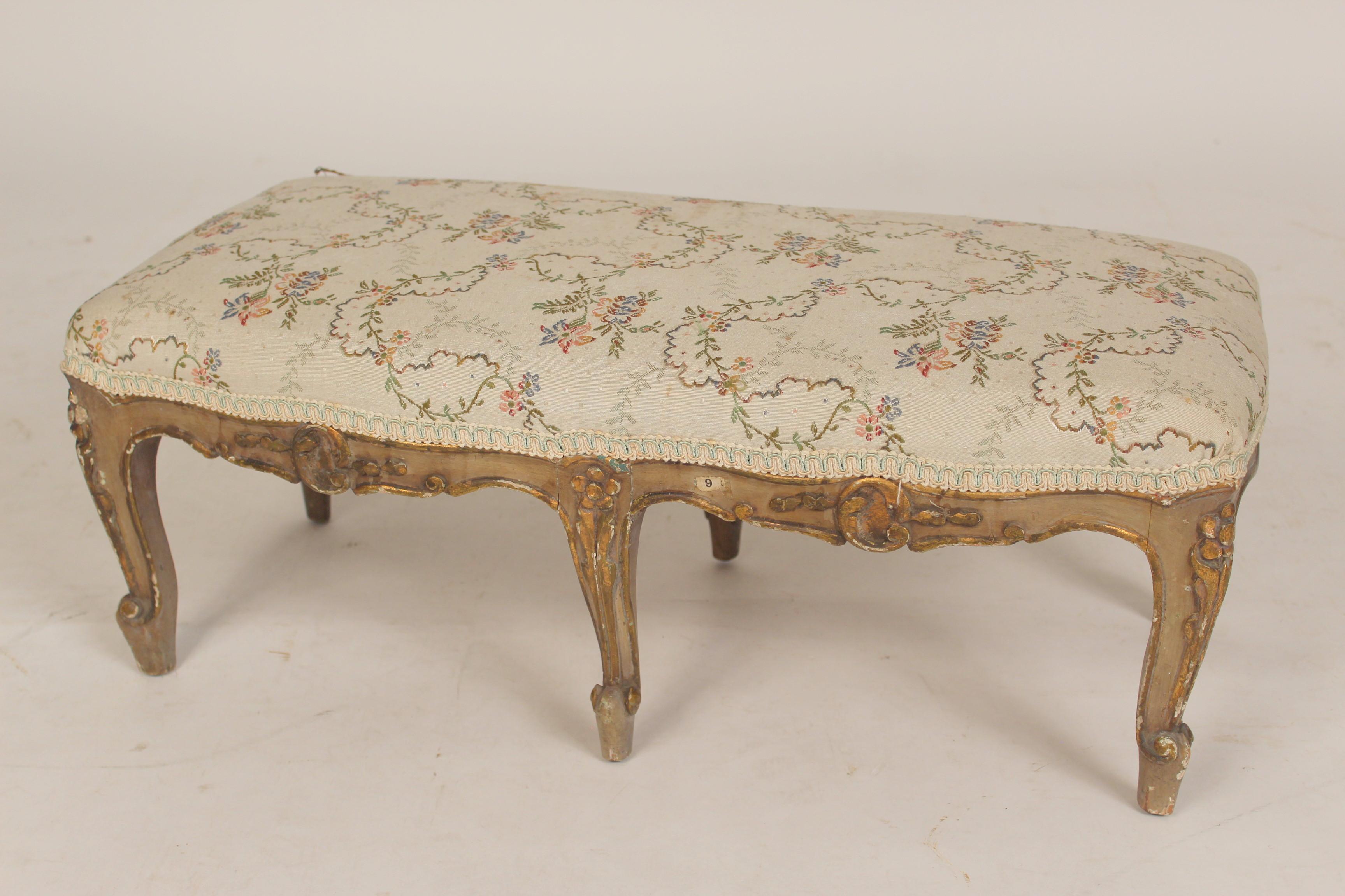 French Louis XV Style Painted and Gilt Decorated Footstool For Sale