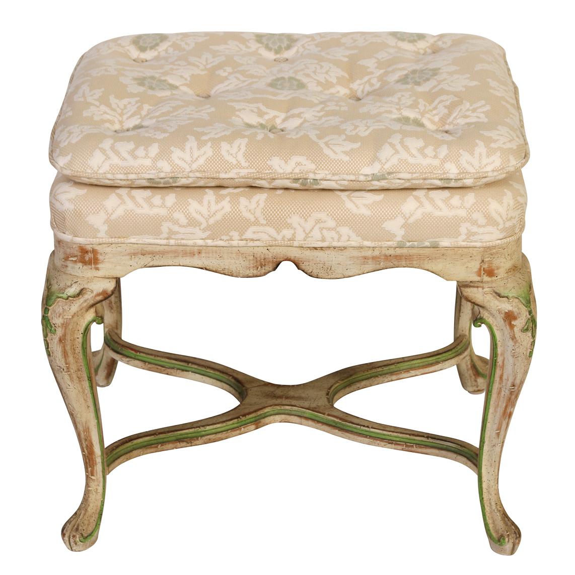 Hand-Painted Louis XV Style Painted and Upholstered Bench For Sale