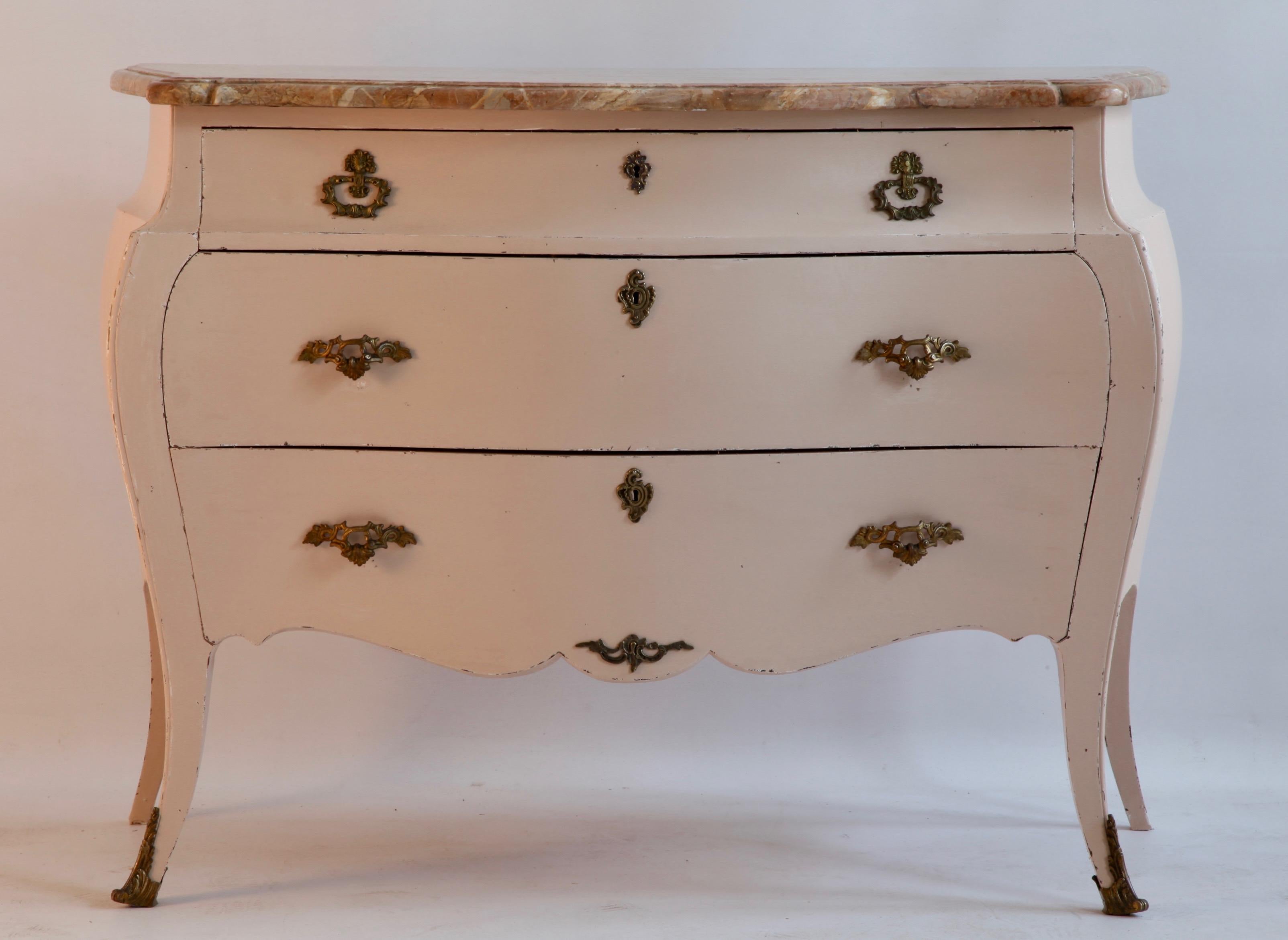 French Louis XV Style Painted Bombe Commode