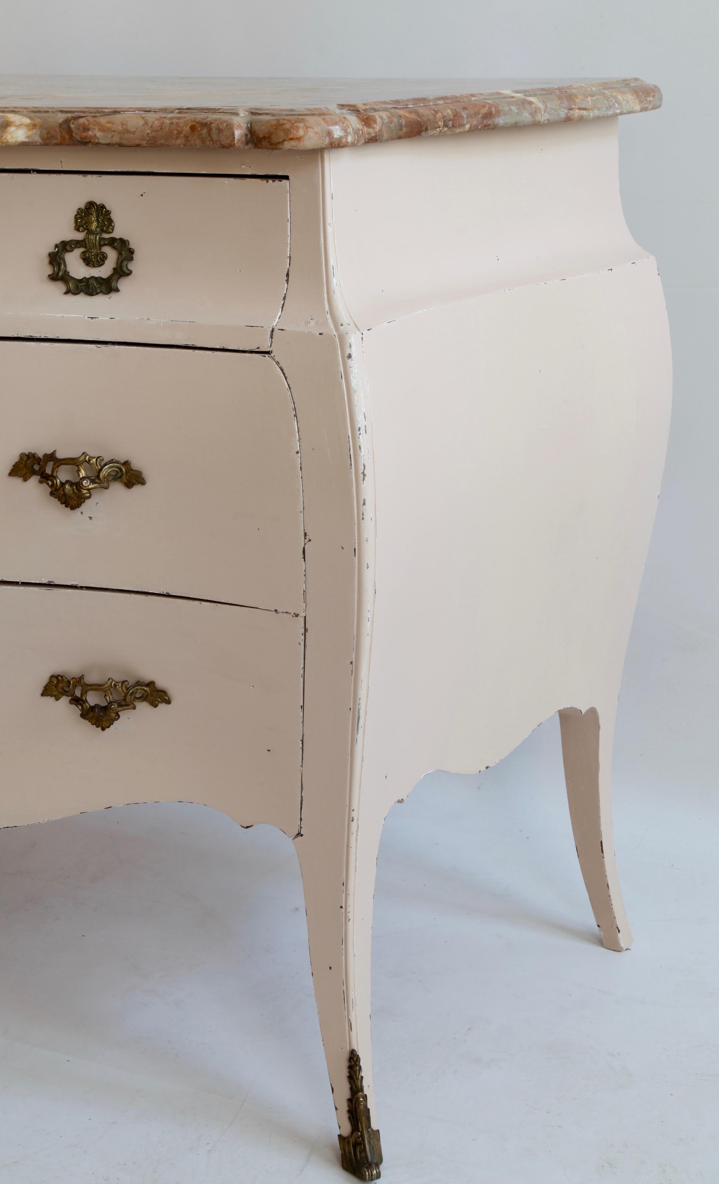 Hand-Carved Louis XV Style Painted Bombe Commode